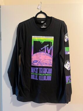 MTV Black Long-Sleeve Tee with Neon Purple & Green Logo